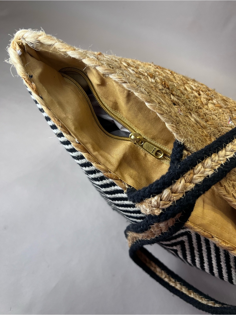 Black & White Striped Jute-Trim Tote Bag - Picture 5 of 5